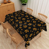 Aperturee - Aperturee Black Halloween Rectangle Tablecloth with Spooky Jack O’ Lantern Face for Holiday Party and Dining Decor